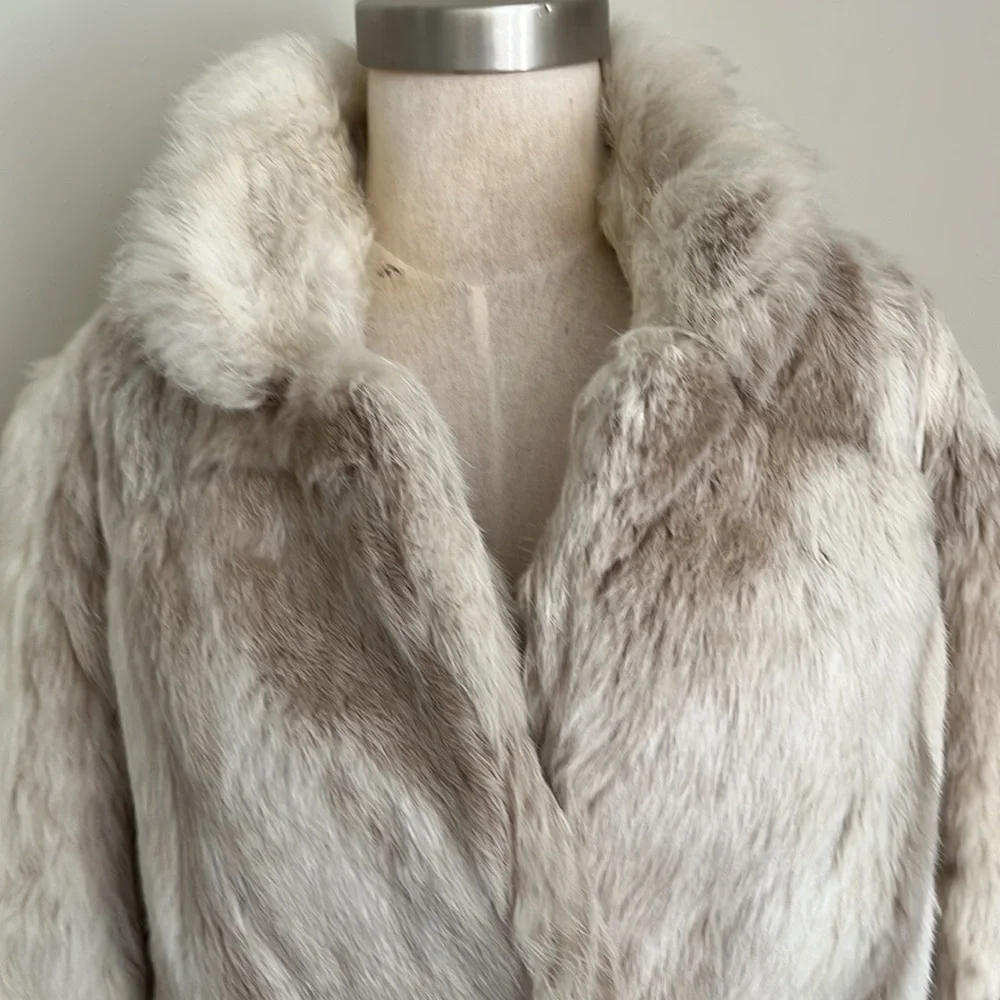 Winter White and Light Taupe Rabbit Coat - Picture 4 of 13
